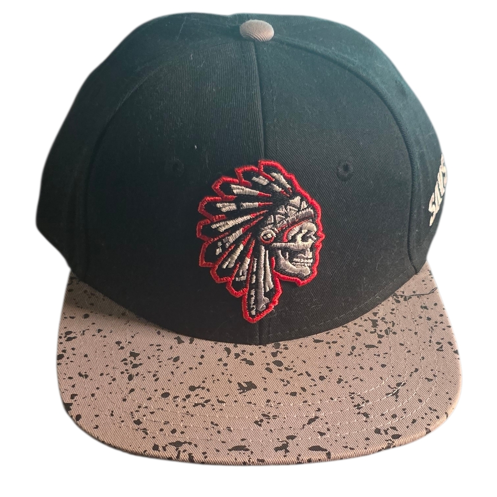 SAVS Snapback Hat Black Gray Speckled Brim Native Chief Logo Adjustable Cap